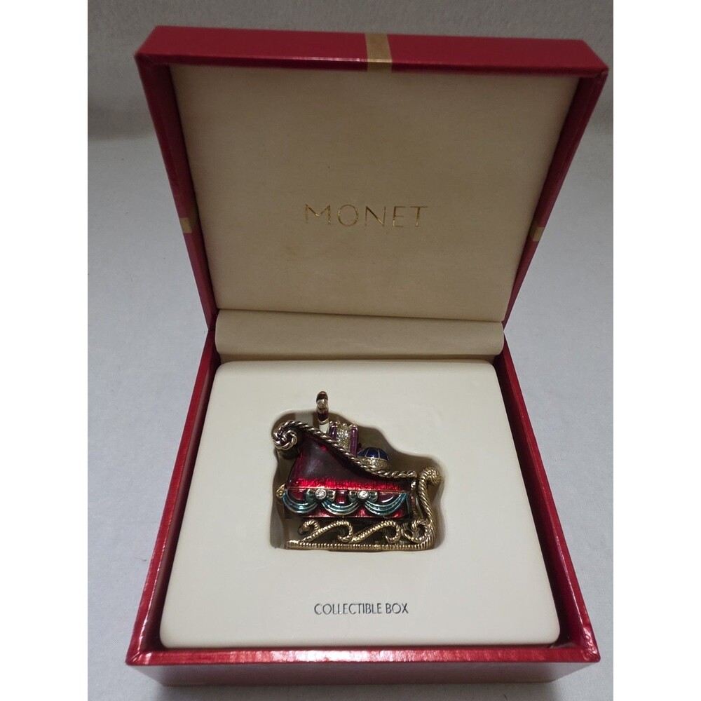 Monet Enamel Santa's Sleigh Trinket Box 2008. Christmas Bling.